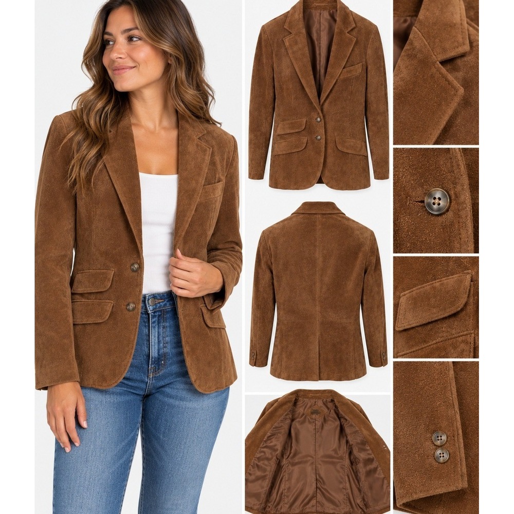 Vintage 70s Fanny's Hide Suede Leather Blazer Jacket Brown Women's Size 11/12